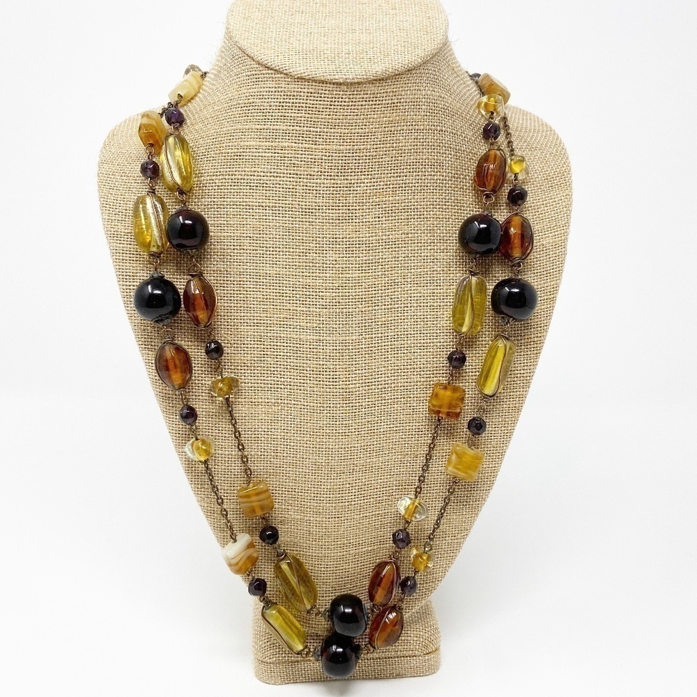 Brown & Amber Long Beaded Necklace